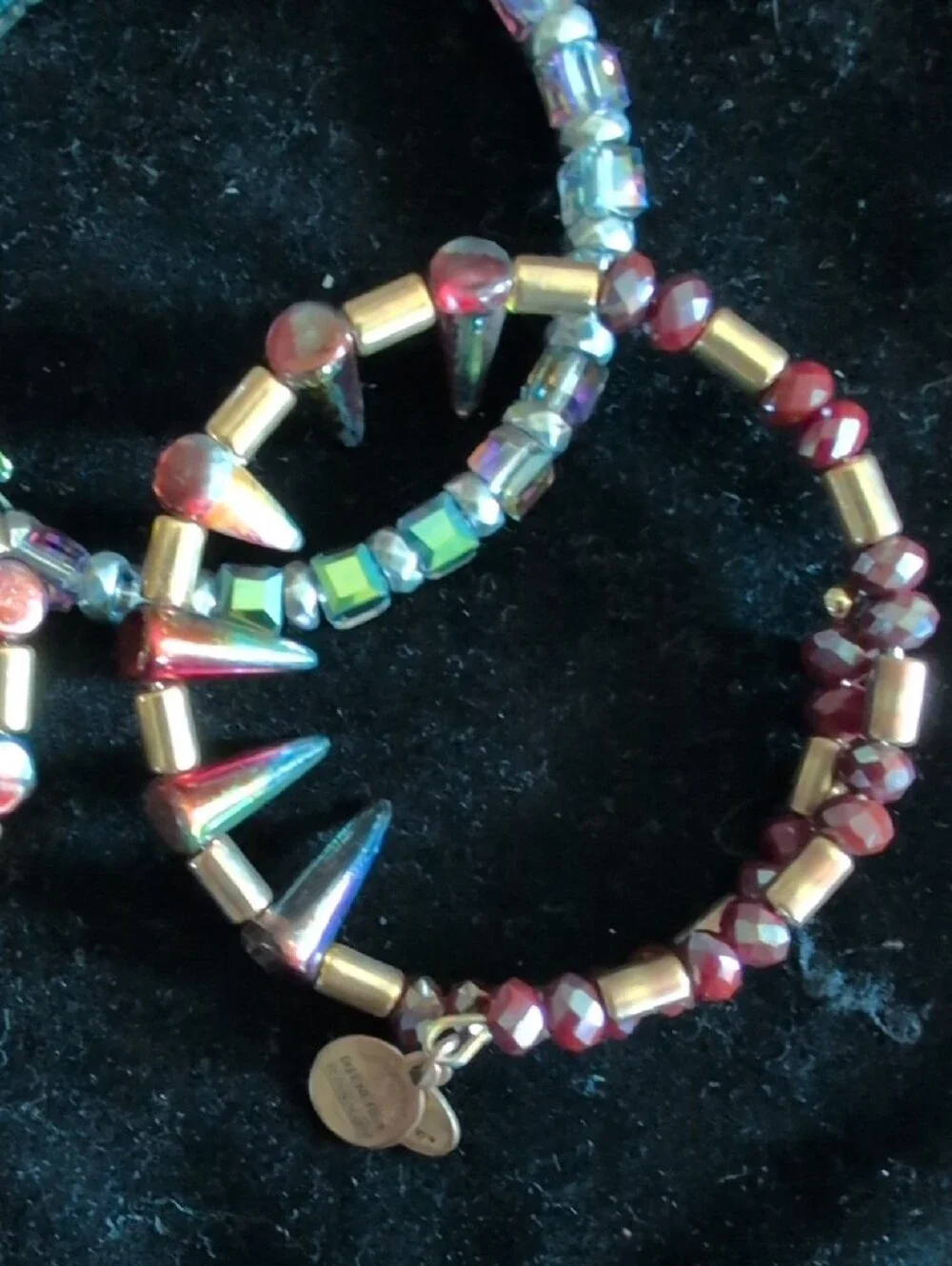 Set of Beaded Stretch Bangle Bracelets - Teal, Gunmetal, Iridescent